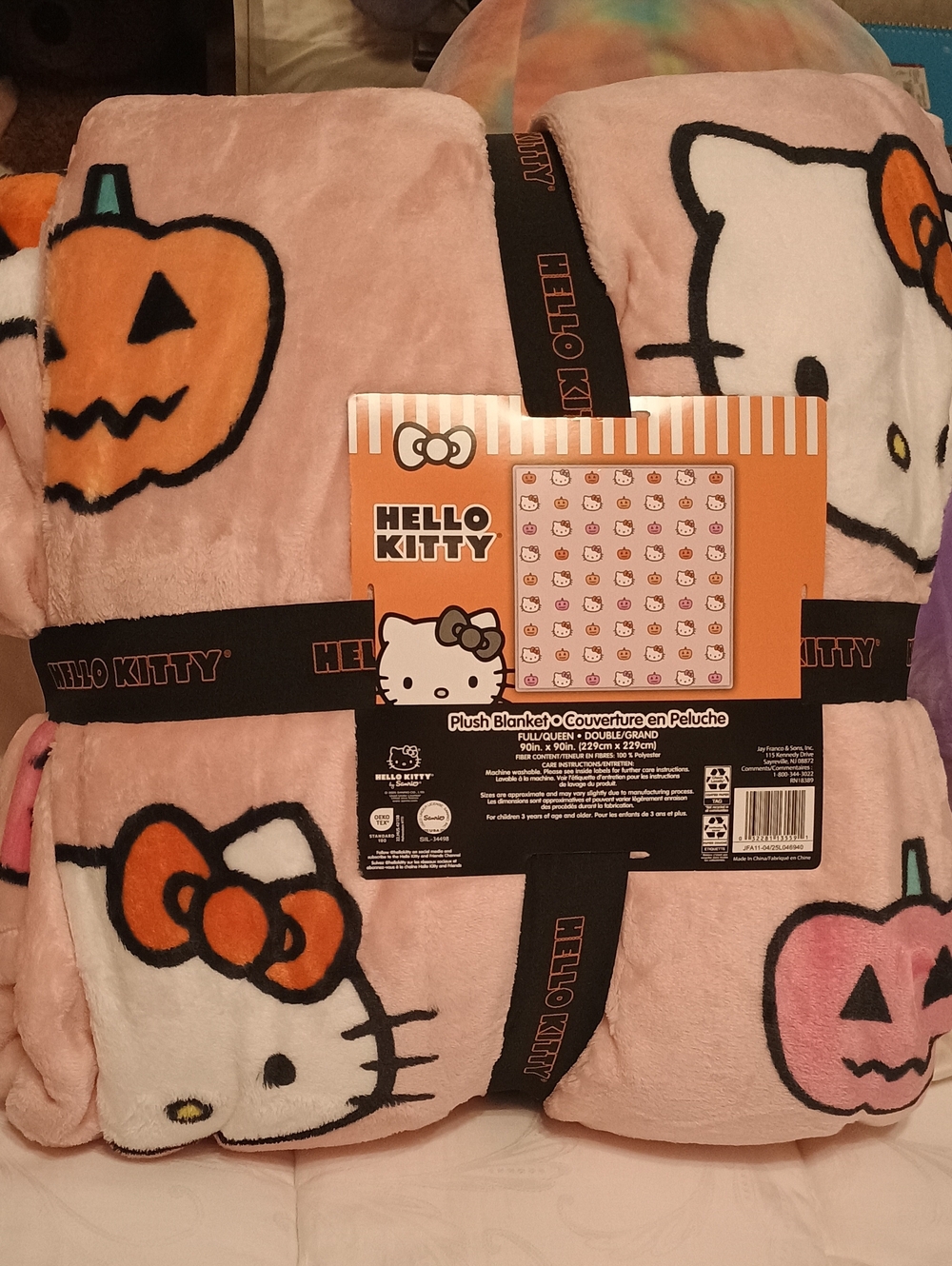 NWTS Sanrio Hello Kitty Halloween Pink Pumpkin Full Queen Plush Blanket